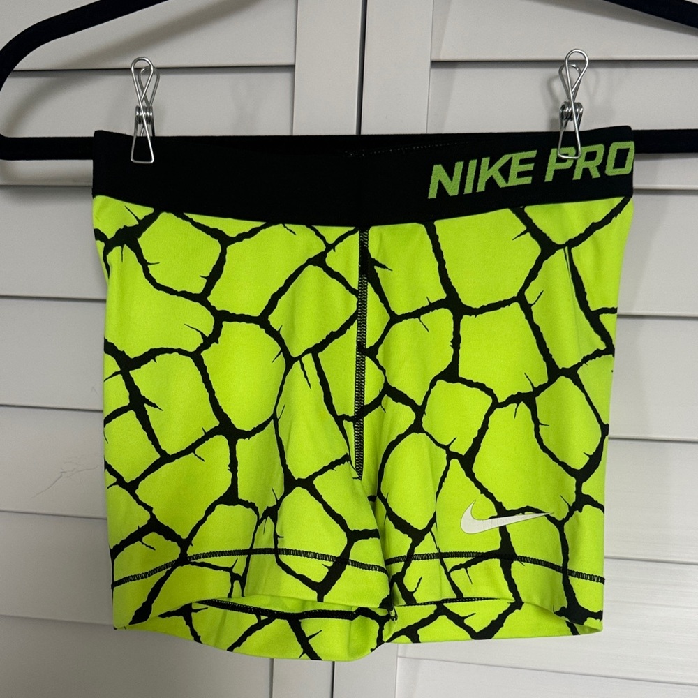 Nike Pro Lime and Black Patterned Shorts